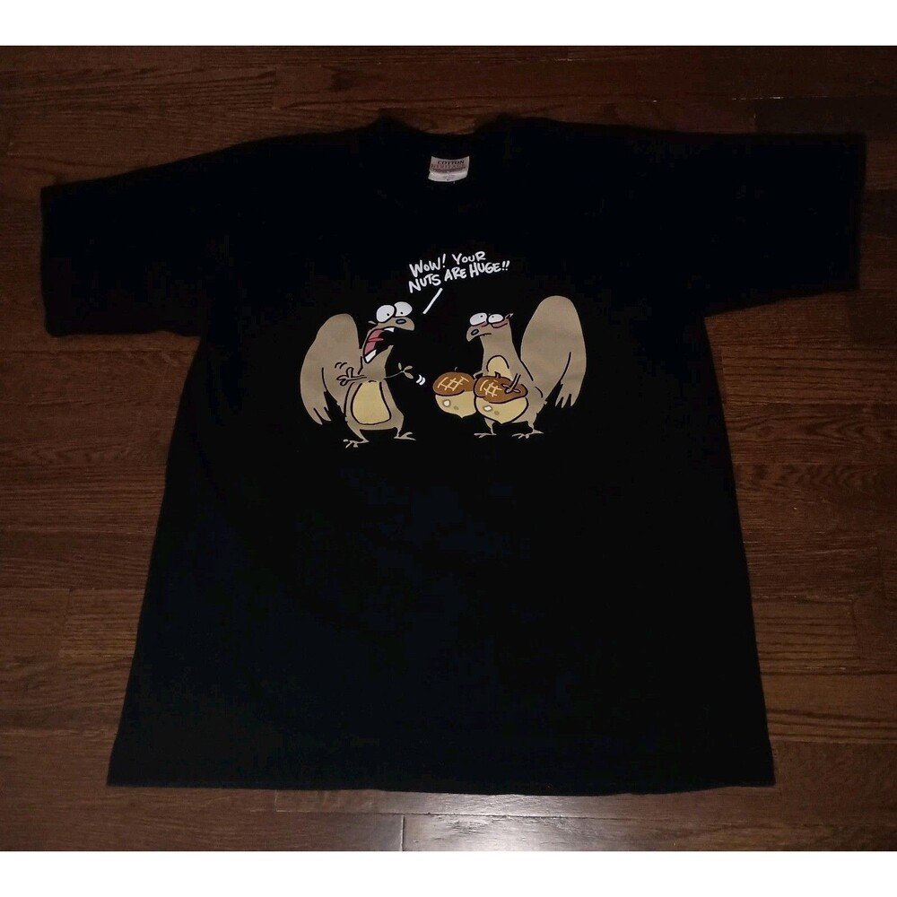 Vintage Squirrel Shirt Mens Medium Wow Your Nuts Are Huge Black Graphic Tee 90s